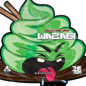 Wazabi cannabis strain by Tenco featuring gassy, citrusy trichome-covered buds