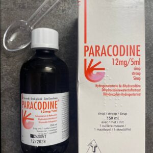 Bottle and packaging of Paracodine 12mg/5ml Cough Syrup, a codeine-based medication for dry and persistent cough relief.