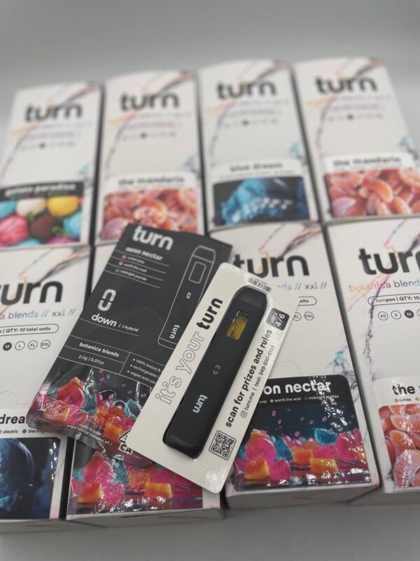 Turn 2g Disposable Vape pen with sleek design and strain-specific packaging, ideal for on-the-go use.